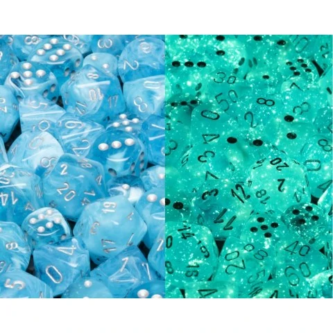 Комплект D6 зарове: Chessex Luminary Glow Sky & Silver 36 броя 12mm,Хоби продукти / Зарове за игри