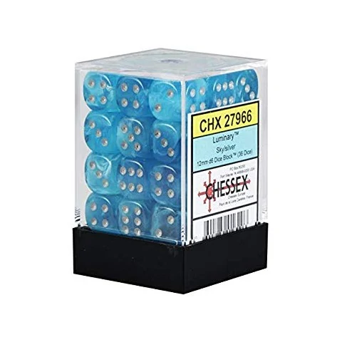 Комплект D6 зарове: Chessex Luminary Glow Sky & Silver 36 броя 12mm,Хоби продукти / Зарове за игри