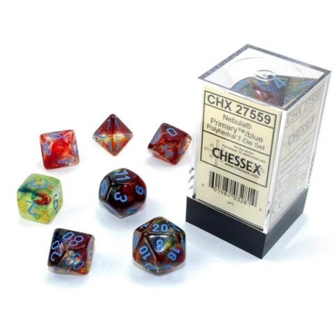 Комплект D&D зарове: Chessex Luminary Nebula Primary & Blue (светещи),Хоби продукти / Зарове за игри