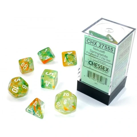 Комплект D&D зарове: Chessex Luminary Nebula Spring & White (светещи),Хоби продукти / Зарове за игри