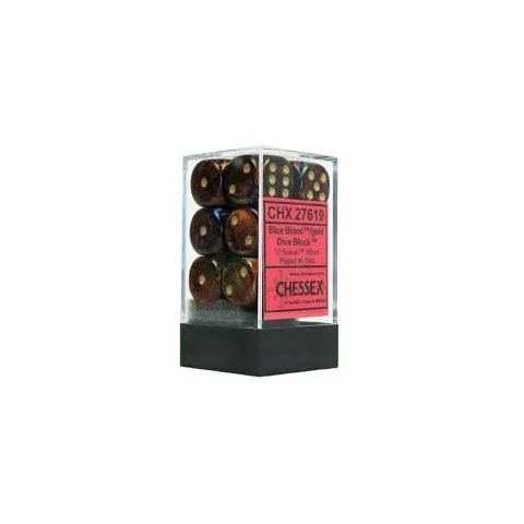 Комплект D6 зарове: Chessex 12 D6 Dice Set - Scarab Blue Blood & Gold,Хоби продукти / Зарове за игри