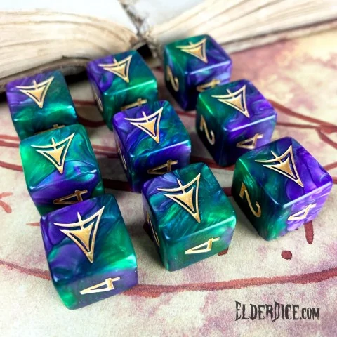 Elder Dice: Yellow Sign Of Hastur - Drowned Green D6 Dice Set (9),Хоби продукти / Зарове за игри