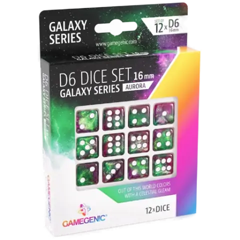 Gamegenic - Galaxy Series - Aurora - D6 Dice Set 16 mm (12 pcs) - комплект зарове,Подаръци / образователни / Подаръчни зарове