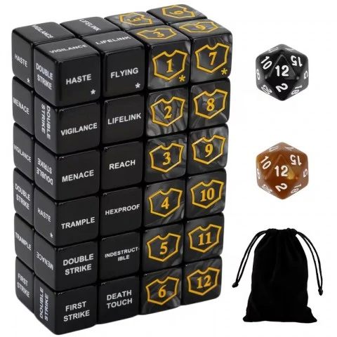 Magic The Gathering Planeswalker Loyalty Dice and Ability Keywords + Bag (Black/White & Gold, 50) в MTG Други продукти
